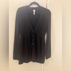 Aqua Womens Dark Brown 100% Cashmere V Neck Long Cardigan Sweater Sz M